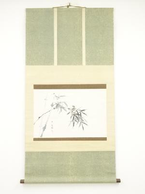 織田杏斎筆　竹雀　肉筆紙本掛軸（織田杏逸識箱）